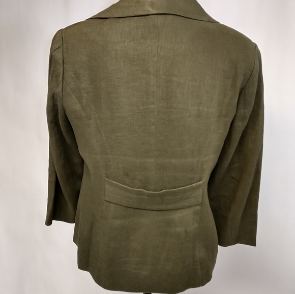 Adrienne Vittadini 100% Linen Double Breasted Blazer Jacket Olive Size 8 - Picture 3 of 9